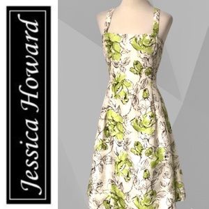 "Jessica Howard" watercolor green rose print dress- 16